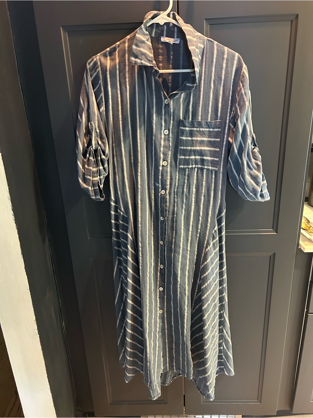 Striped Button-Front Shirt Dress in Blue